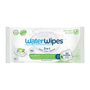 image:imageWaterWipes Sensitive Hydrating Boost Wipes 3In1 Cleans Cares Hydrates 99 Water with Aloe Vera Unscented amp Hypoallergenic Baby Wipes 60 Count 1 PackHydrating