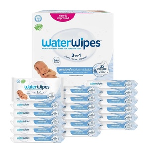 image:imageWaterWipes Sensitive Newborn amp Baby Wipes 3In1 Cleans Cares Protects 999 Water Unscented amp Hypoallergenic 60 Count60 Count Pack of 18