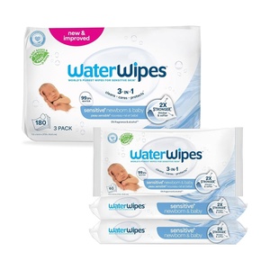 image:imageWaterWipes Sensitive Newborn amp Baby Wipes 3In1 Cleans Cares Protects 999 Water Unscented amp Hypoallergenic 60 Count60 Count Pack of 3