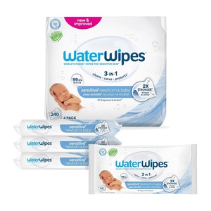 image:imageWaterWipes Sensitive Newborn amp Baby Wipes 3In1 Cleans Cares Protects 999 Water Unscented amp Hypoallergenic 60 Count60 Count Pack of 4