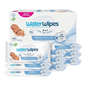 image:imageWaterWipes Sensitive Newborn amp Baby Wipes 3In1 Cleans Cares Protects 999 Water Unscented amp Hypoallergenic 60 Count60 Count Pack of 9